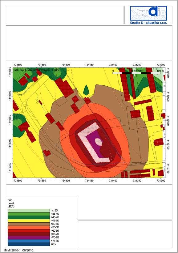 Hluková mapa areálu Hluková mapa 6 22 hodin LAeq,8h /db/ Izofony ve výšce 4 m nad terénem. Obr.