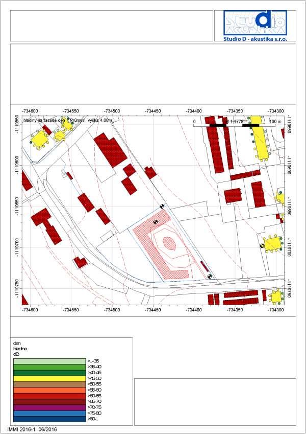 4 2 3 1 Hluková mapa 6 22 hodin LAeq,8h /db/ Hladina akustického tlaku 2 m před fasádou ve výšce 4 m nad terénem. Obr.