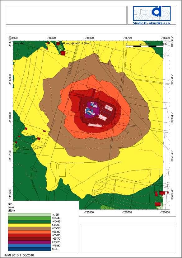 Hluková mapa Hluková mapa 6 22 hodin LAeq,8h /db/ Izofony ve výšce 4 m nad terénem. Obr.