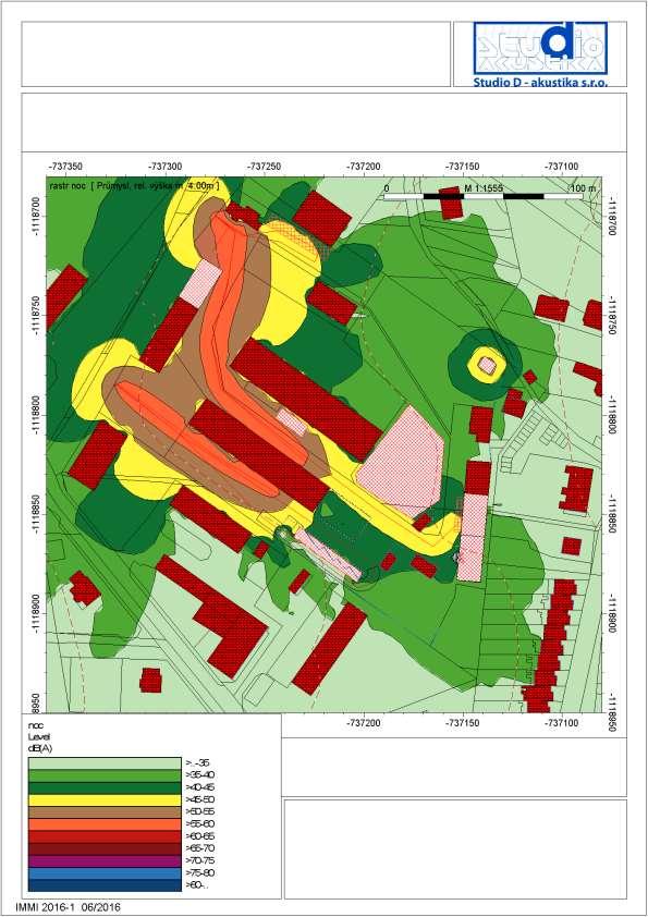 Hluková mapa 22 6 hodin LAeq,1h /db/ Izofony ve výšce 4 m nad terénem. Obr.