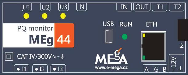 PQ monitor MEg44 uživatelský návod Měřicí zapojení monitoru MEg44 V sítích nn se napětí měří přímo a dle standardu kvality se hodnotí fázová napětí.