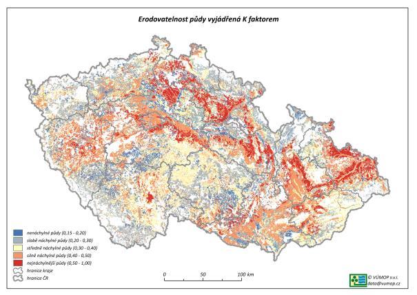 4.3.4 Vyhodnocení erozních událostí dle půdních charakteristik 4.3.4.1 Faktor erodovatelnosti půdy Faktor erodovatelnosti půdy (K) představuje, dle rovnice USLE,