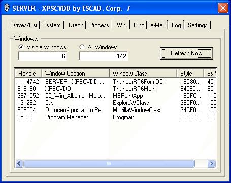 Pomocí volby: "Visible Windows", budou v seznamu