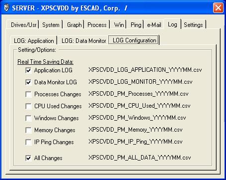 G.8.3. Podzáložka: "LOG Configuration" Mimo OnLine protokolů v podzáložkách aplikace, které slouží k ladění počítače, vytváří XPSCVDD samostatné souborové protokoly.