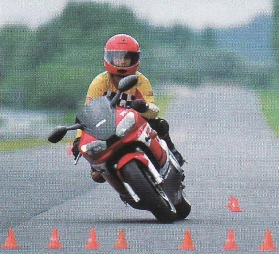Úhel klopení motocyklu je větší než náklon jezdce - toto umožňuje rychlé změny směru a tedy účinné projíždění zatáček typu S (obrázek 17).