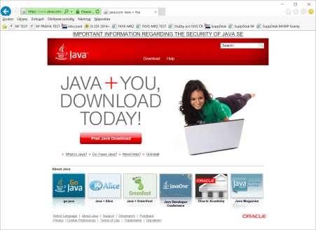2 Instalace aplikace Java a/ Do podporovaného webového prohlížeče zadat do