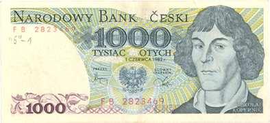159 V době udání ještě platná, ale masivní inflací polské měny znehodnocená bankovka 1 000 PLZ pozměněná na 1 000 Kč tak, že název emisní banky NARODOWY BANK POLSKI byl mechanických odstraněním a