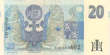 262 Příloha č. 15 Bankovky České národní banky 20 Kč vzor 1994, varianta 1994 platnost od 20. dubna 1994 548 do 31. srpna 2008 549, výměna od 1. září 2008 do 31.