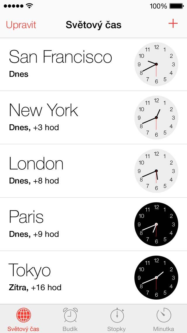 Můžete přidat hodiny s časem v jiných velkých městech a časových pásmech.