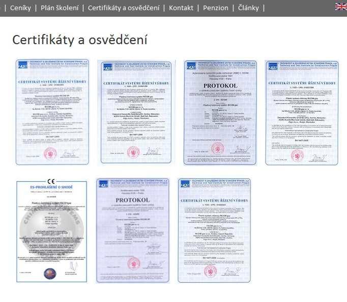 VĚNUJTE POZORNOST Certifikáty a prohlášení o shodě