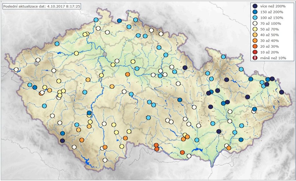 Vodoměrné stanice poměr k dlouhodobému měsíčnímu průměru http://portal.chmi.