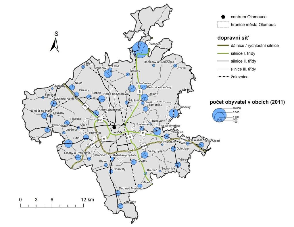 5 CHARAKTERISTIKA DOPRAVNÍ SÍTĚ Součástí této práce je analýza dopravní polohy suburbánního zázemí Olomouce na úrovni horizontální, tedy polohy území v dopravní síti.