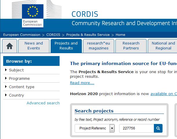 Zápis projektů EU ověření čísla projektu - CORDIS Ověření projektu v CORDIS http://cordis.europa.eu/home_en.