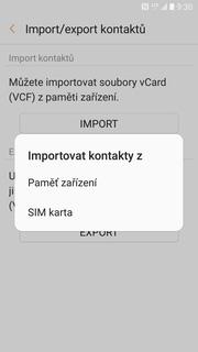 5 z 37 Kopírování ze SIM karty do telefonu Kontakty. Stisknete Další. 3. 4. Dále zvolíte Import/export kontaktů.