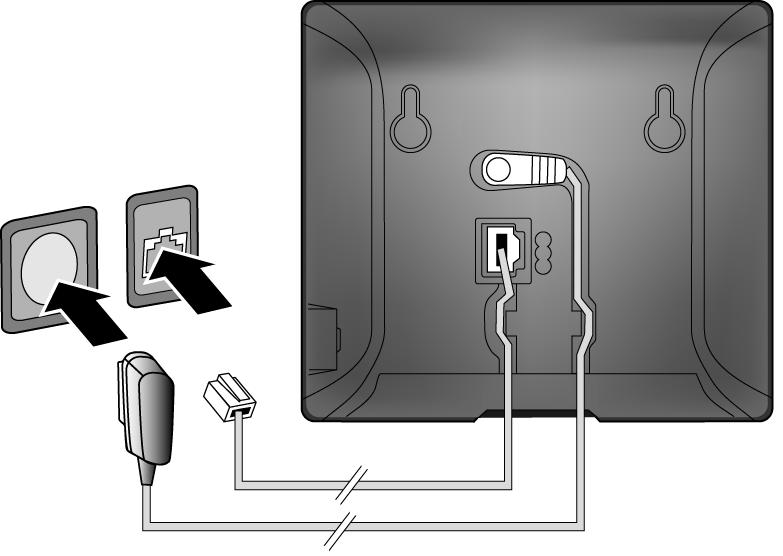 A B C B C Elektrický kabel napájecího adaptéru zapojte do horní zdířky na zadní straně základny. Oba kabely uložte do příslušných kabelových drážek.