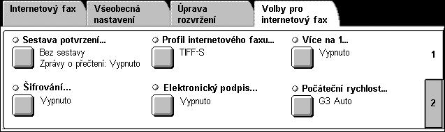 4 Fax Volby pro internetový fax internetový fax Tento oddíl popisuje způsob výběru voleb pro přenos prostřednictvím internetového faxu.
