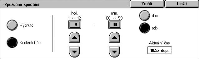 4 Fax Volby pro fax fax na serveru Zpožděné spuštění Tento oddíl popisuje způsob zadávání voleb pro přenosy faxu na serveru.