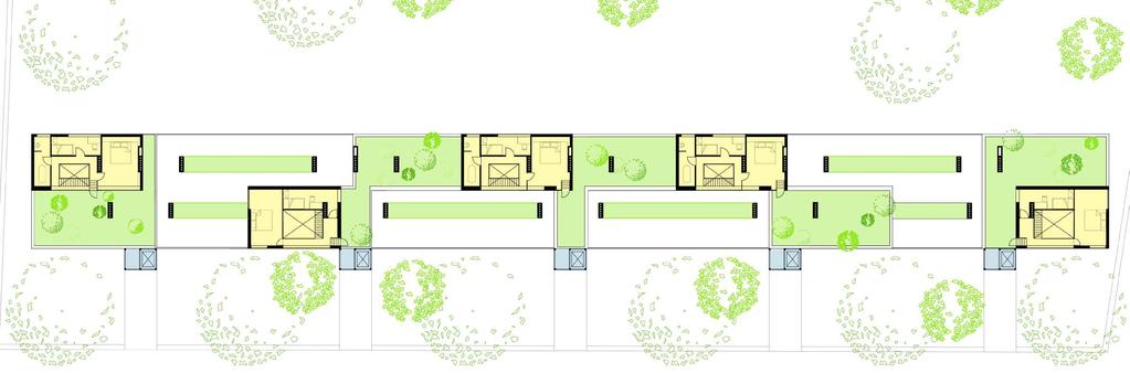 patro novostavby mezonetového bytu, zelené plochy- zahrádky pro všechny