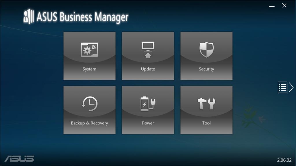Spuštění balíku ASUS Manager Balík ASUS Manager spustíte kliknutím na Start > ASUS > ASUS Manager v nabídce
