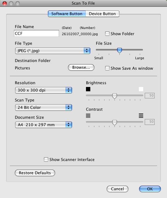 ControlCenter2 Soubor 10 Tlačítko Scan To File (Skenovat do souboru) vám umožňuje naskenovat obraz v jakémkoli formátu souboru do složky na vašem pevném disku.