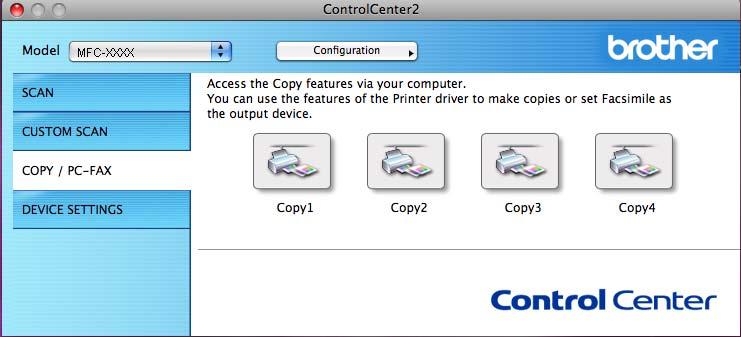 ControlCenter2 KOPÍROVÁNÍ / PC-FAX (PC-FAX je pouze u modelů MFC) 10 KOPÍROVÁNÍ Umožňuje provádět rozšířené funkce kopírování pomocí počítače Macintosh a jakéhokoli ovladače tiskárny.