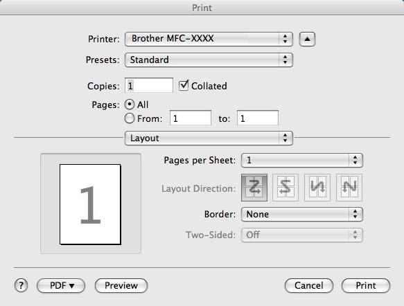 ControlCenter2 (Mac OS X 10.3.9 až 10.4.x) 10 Pro kopírování vyberte z rozbalovacího menu Copies & Pages (Kopie a stránky). Pro faxování vyberte z rozbalovacího menu Send Fax (Odeslat fax).