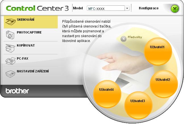 ControlCenter3 PŘIZPŮSOBENÉ SKENOVÁNÍ 3 Možnost PŘIZPŮSOBENÉ SKENOVÁNÍ vám umožní vytvořit vaše vlastní možnosti skenování.