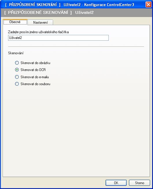 ControlCenter3 Skenovat do OCR 3 Záložka Obecné Pro vytvoření názvu tlačítka zadejte název do