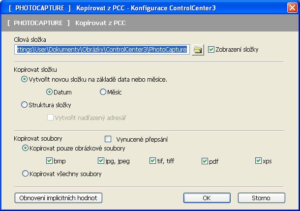 ControlCenter3 Kopírovat z PCC 3 Tlačítko Kopírovat z PCC slouží ke kopírování souborů zpaměñové karty nebo paměñové jednotky USB Flash do složky na pevném disku.