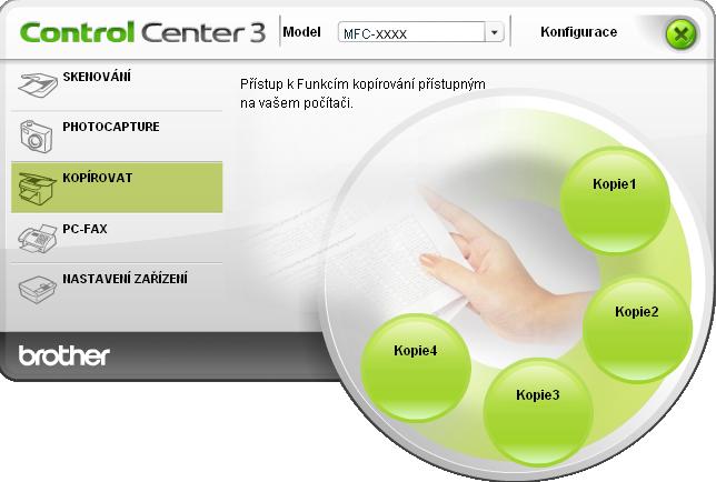 ControlCenter3 KOPÍROVAT 3 Umožní vám používat počítač a libovolný ovladač tiskárny pro rozšířené funkce kopírování.