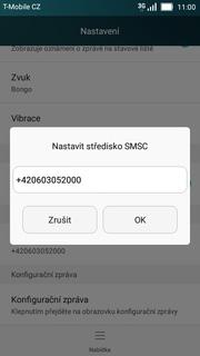 Nastavení střediska zpráv stisknete ikonu SMS a MMS. Ťuknete na volbu Nabídka.