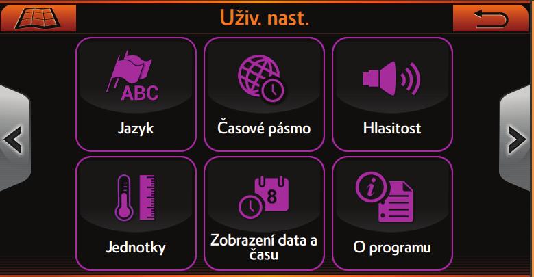 1 MENU UŽIVATELSKÁ NASTAVENÍ V menu Navigace stiskněte tlačítko Uživatelská