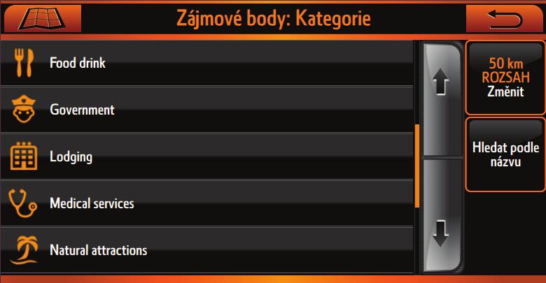 Vyhledejte bod pomocí zadání adresy nebo pomocí možností POI, Souřadnice nebo Poslední v menu Jet do. 2.