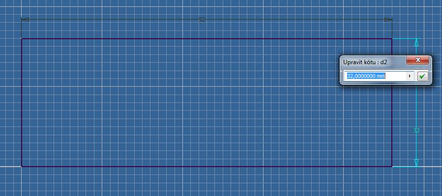 2) Při modelování budeme postupovat odspodu nahoru, tj. započneme model nakreslením obdélníku o rozměrech 92 x 32 mm, který poté vysuneme o 2 mm. a) V režimu náčrtu klikneme na nástroj obdélník.