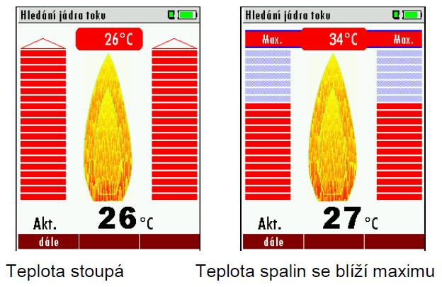 Obrázek 3 Určení nejvyšší teploty spalin (Hintz, Erwin. Návod k obsluze, optima 7 [online]. Neckarsulm- Obereisesheim: MRU GmbH, červen 2010 [cit. 10. 7. 2014]. Dostupné z: http://www.mru.