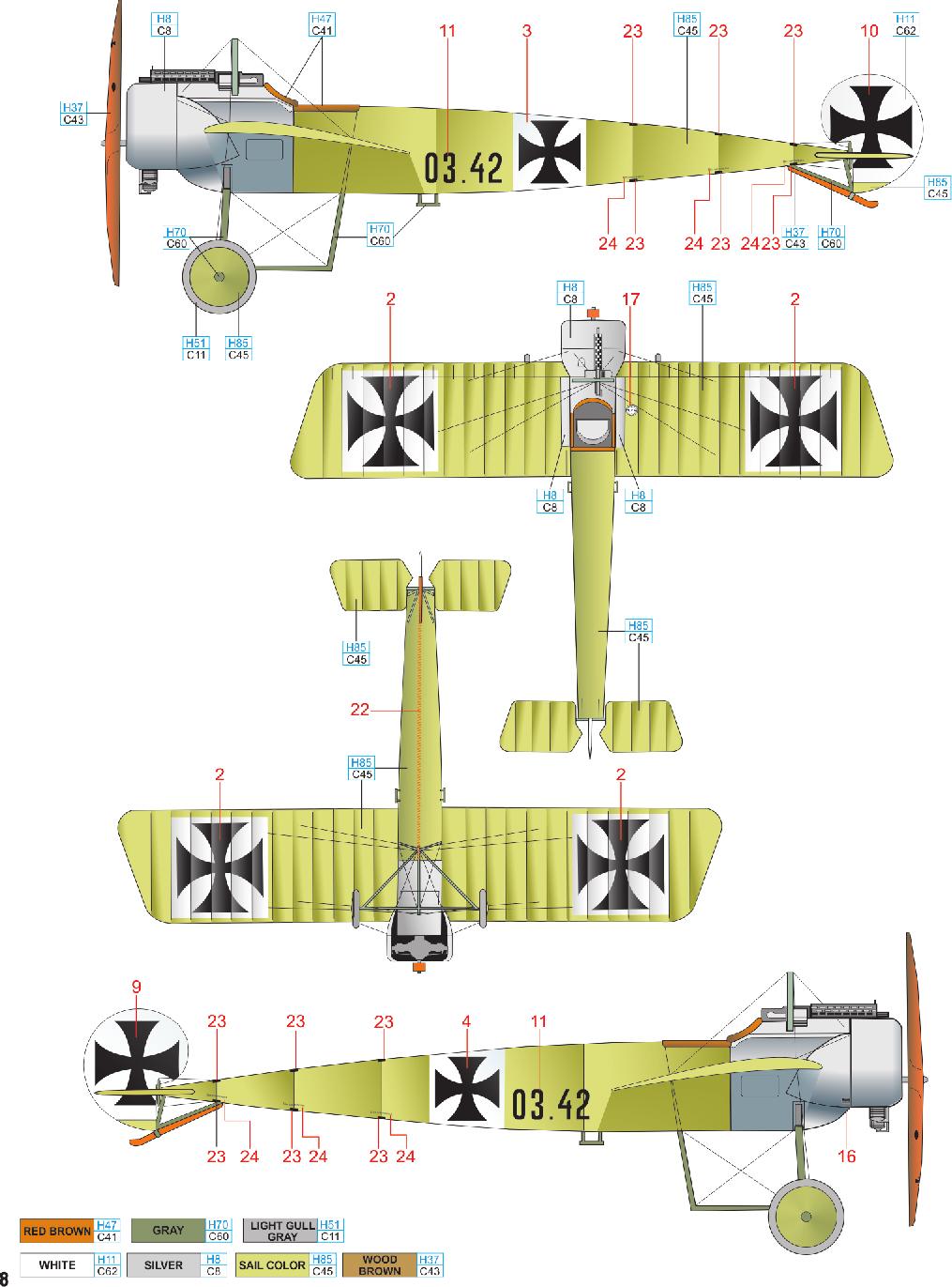 B Fokker A.III, 03.42, Hptm. M. Bernáth, Flik 4, Aisovizza, Rakousko - Uhersko, únor 1916 Rakousko - Uhersko zakoupilo a mezi listopadem 1915 a červencem 1916 převzalo dva Fokkery E.I (03.51 a 03.