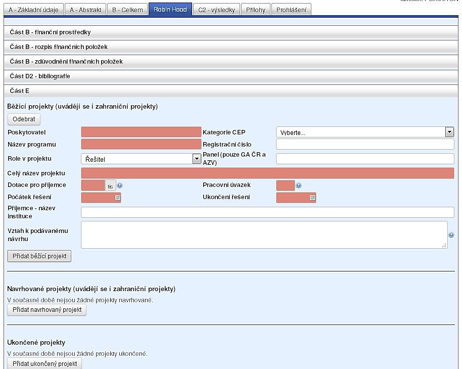 Každá položka musí obsahovat tyto údaje o projektu, o němž je podávána informace: - název poskytovatele účelové podpory; - název programu nebo jiné aktivity výzkumu a vývoje (např.