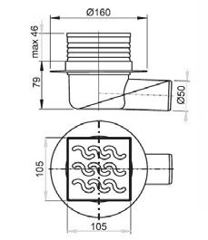 Ø odpadu 40/50 mm. Ø připojení sifonu 6/4. used with bath waste, waste pipe dia 40/50 mm, connection dia.