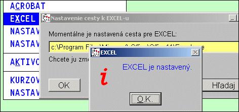 Postup exportu do programu Excel. Táto funkcia je dostupná len od verzií 7.91 dostupných od 10/2009. Export nie je obmedzený počtom záznamov! Nastavenie cesty pre spustenie programu Excel.