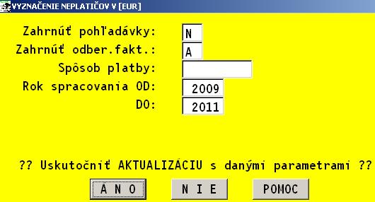 Aktualizácia neplatičov zoznam výšky dlhov Do adresára, t.j. na kaţdú adresu (odberateľa) je moţné hromadne vloţiť do určeného poľa ( DLH) jeho celkovú neuhradenú čiastku z odberateľských faktúr.