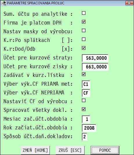 Nastavenie spracovania Pod touto časťou sa nachádzajú voľby zabezpečujúce nastavenie spôsobu práce alebo pomocných údajov.