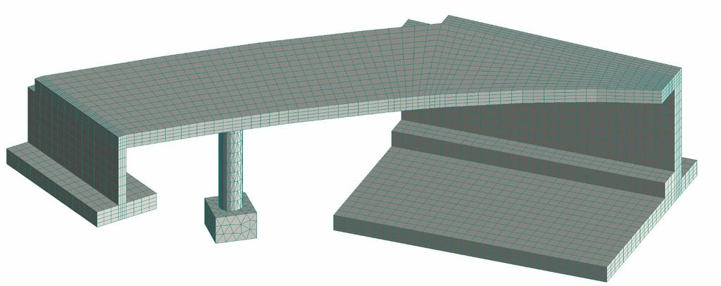 Tab. : Výsledky laboratorních zkoušek betonu Obr. 6: Geometrie modelu a MKP síť 3. Výsledky, srovnání se zatěžovací zkouškou.