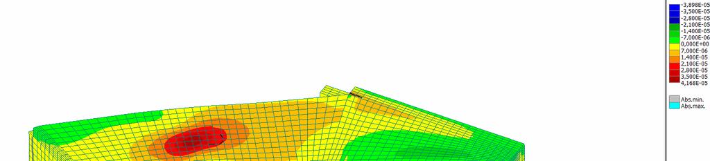 Obr. : Poměrné přetvoření ε xx vč. obrazu trhlin (černé úsečky) max. šířka 0,85 mm (přetvoření konstrukce zvětšeno 50 ); horní obr. vlastní tíha, dolní obr.. zatěžovací stav LITERATURA [] PEKÁR, M.