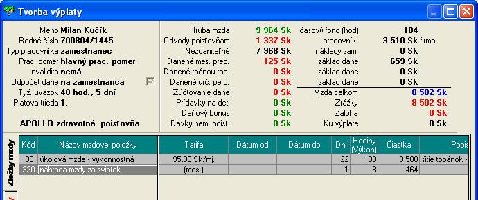 platovej triedy - sviatok platiť priemerom Riešenie: Výpočet mzdy: Zamestnanec odpracuje celý mesiac august 07 (22 dní + 1deň sviatok).