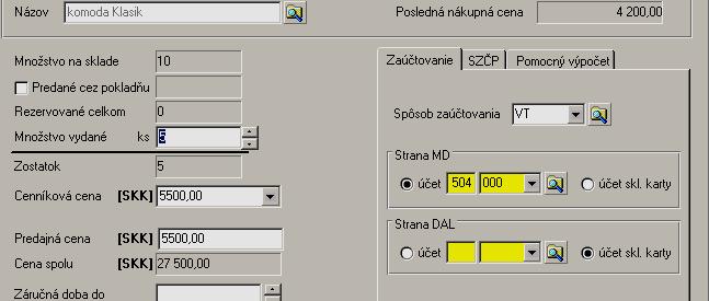 Sklad Pohyby na sklade Výdaj Po vystavení faktúry za tovar, je potrebné vytvoriť aj výdajku. Až na základe výdajky sa tovar automaticky zo skladu odčíta.