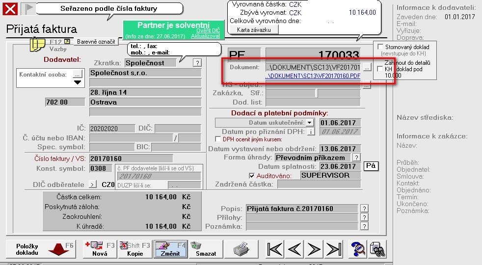Journal 23 Dodavatelé Modul CRM V modulu CRM (evidence pošty) je možné využít pole dokument pro přiřazení