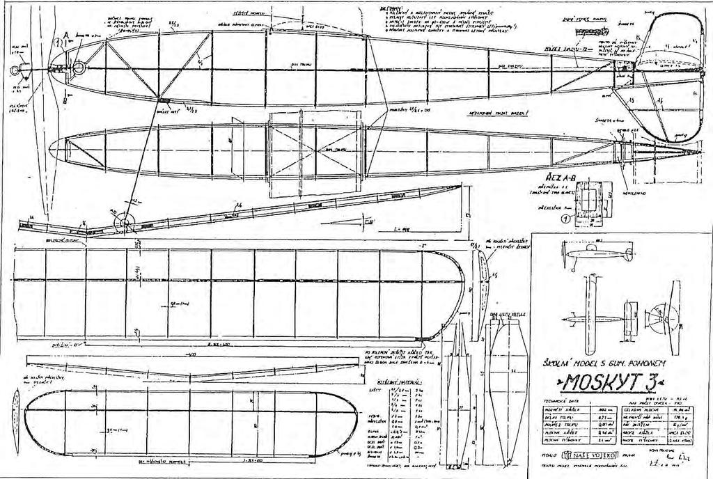 "V Á Ž K A" soutěžní model na gumu stavba 1948-1949. 2 místo na MR 1949.