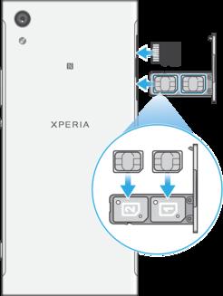 Vložení dvou karet nano SIM a paměťové karty Karty SIM neřezejte ani nestříhejte, protože může dojít k poškození zařízení. 1 Nehtem vytáhněte přihrádku karty nano SIM.