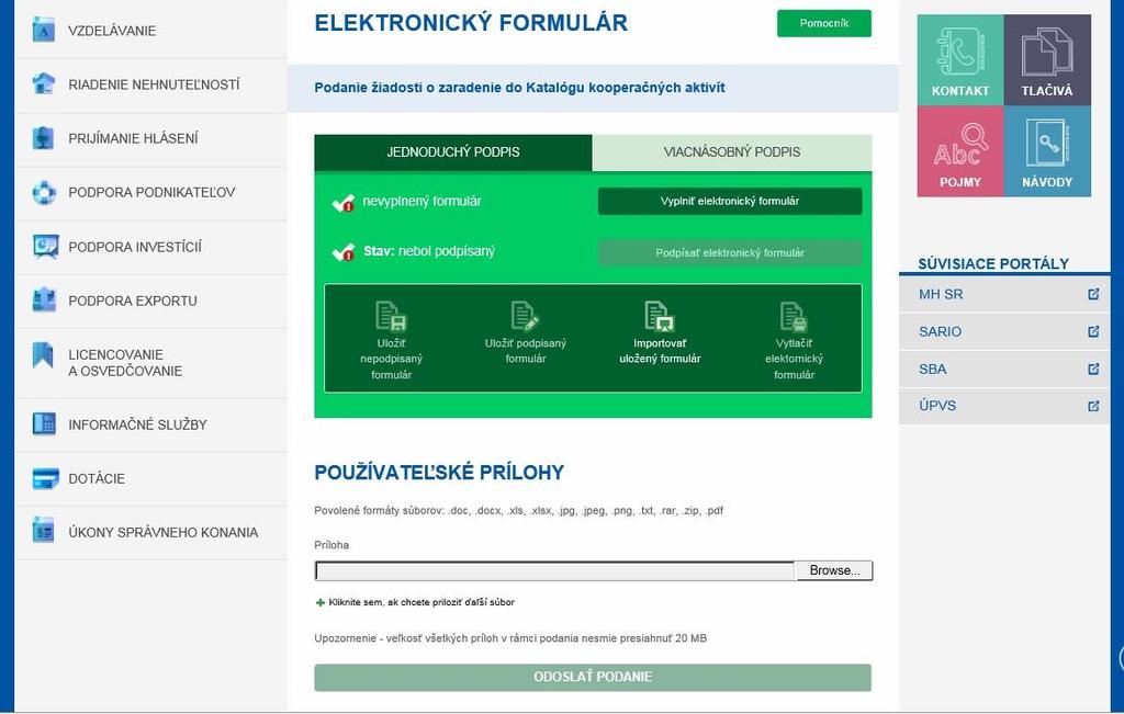 Obrázok 6 - Obrazovka pre prácu s podaním 3.