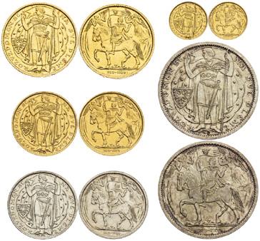 Wenceslaus s Millenium - 5, 3, 1 Ducat medal + large and small silver medals.s Medaillen Set 1929 (5 Stk